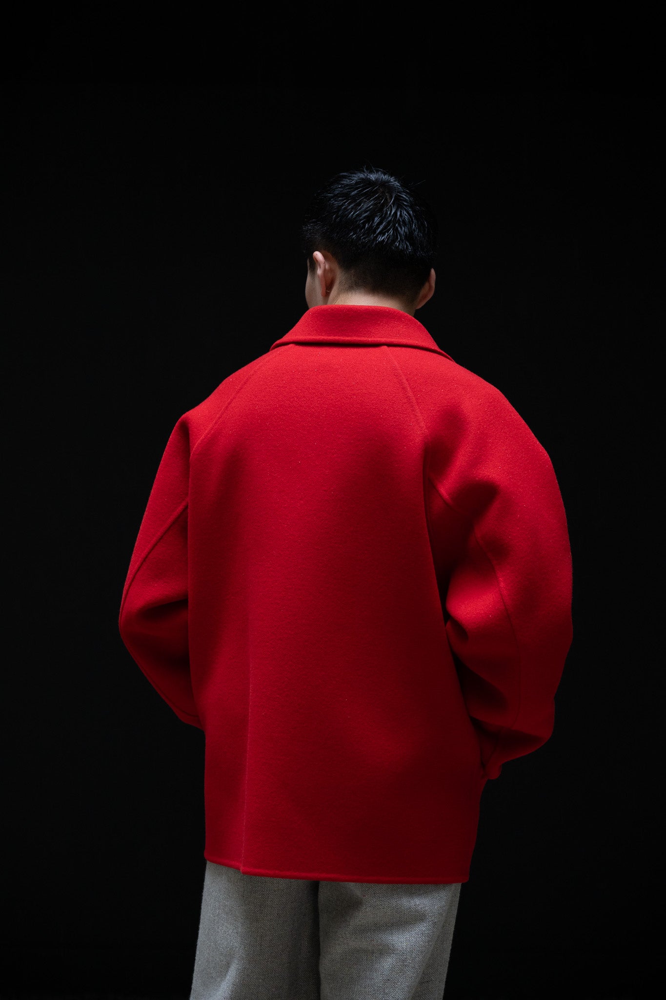 POSTELEGANT / Wool Rever Raglan Short Coat -RED