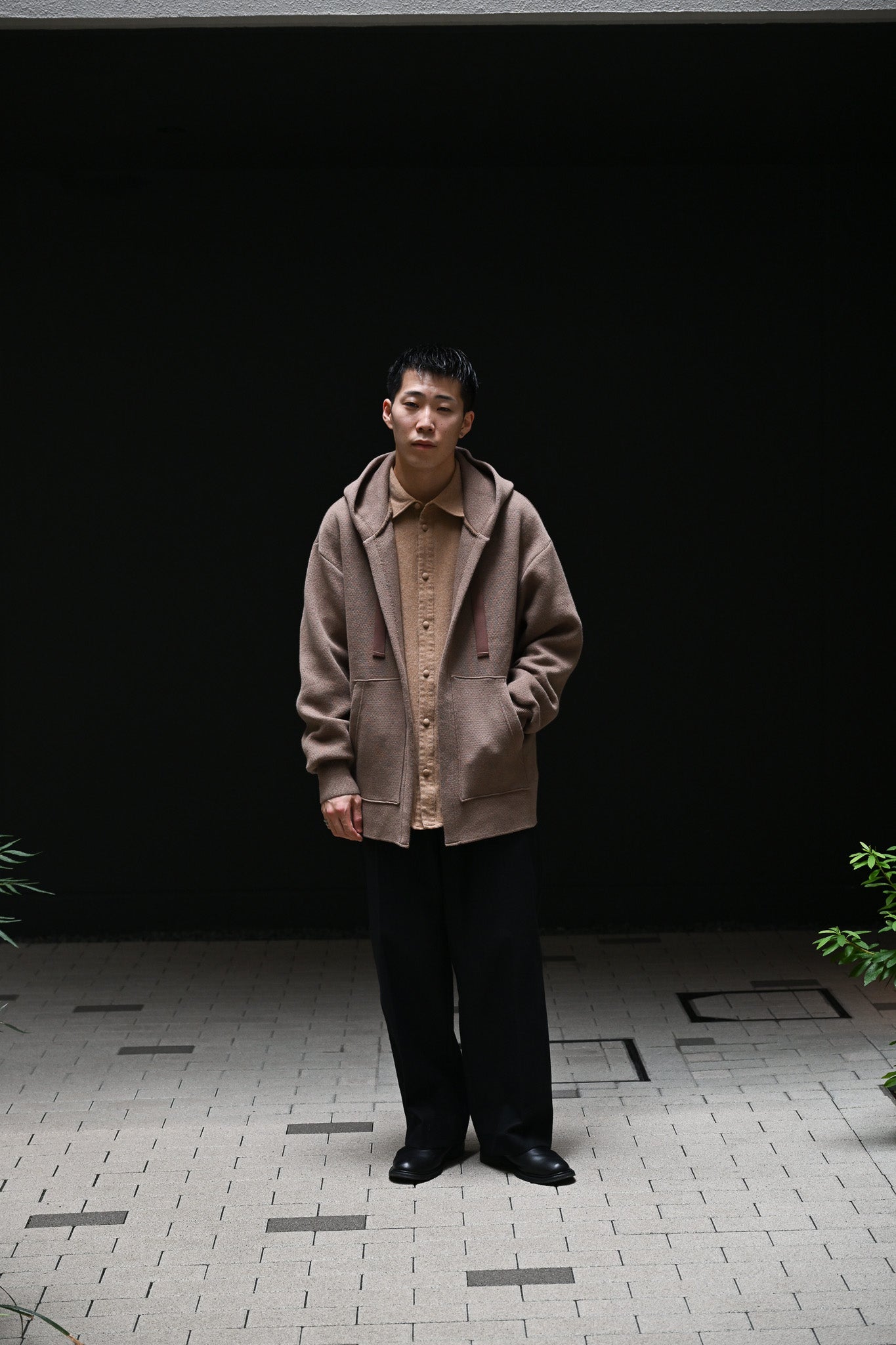 POSTELEGANT / Cotton Cashmere Knit Hoodie -BROWN