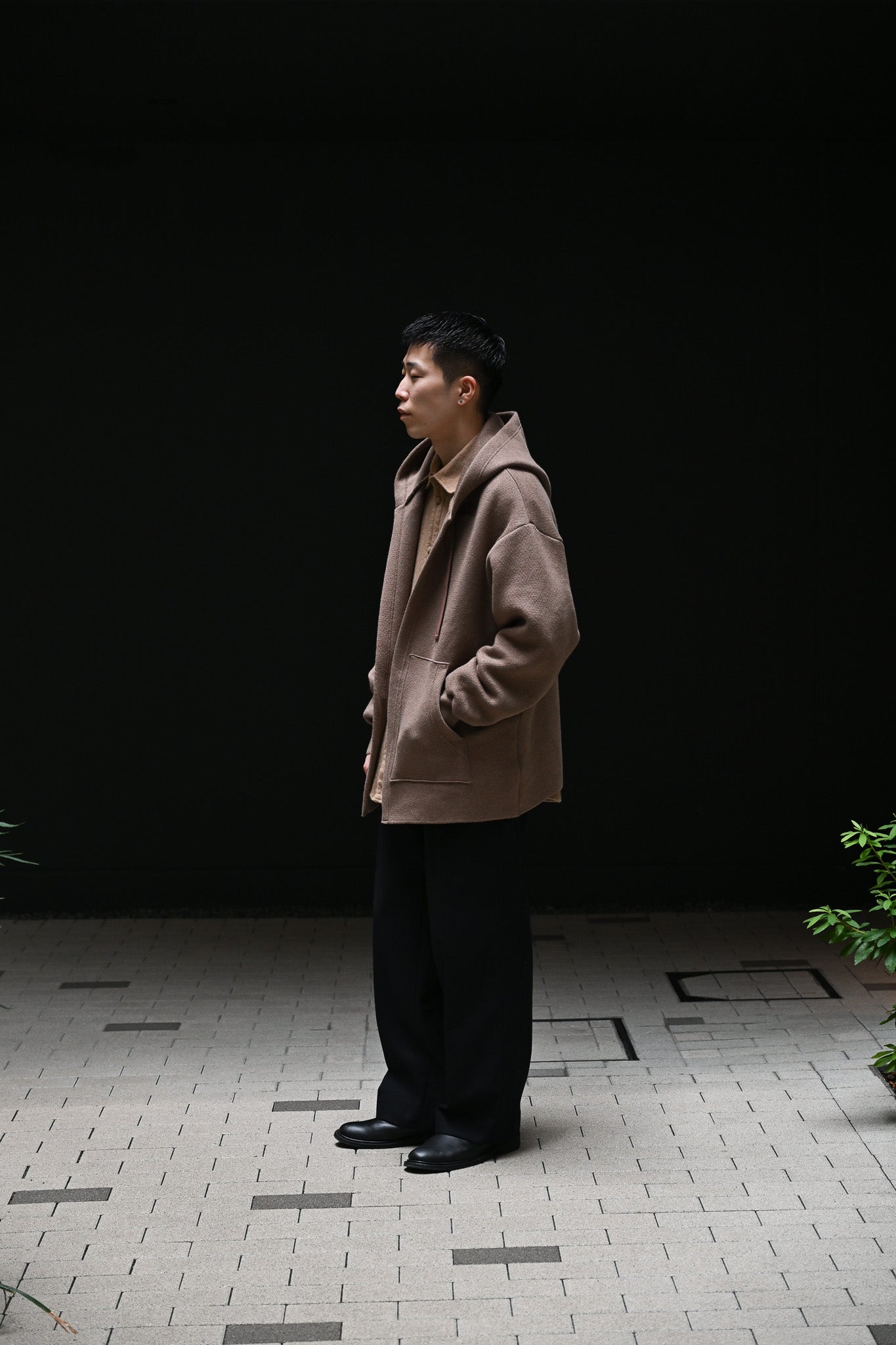 POSTELEGANT / Cotton Cashmere Knit Hoodie -BROWN