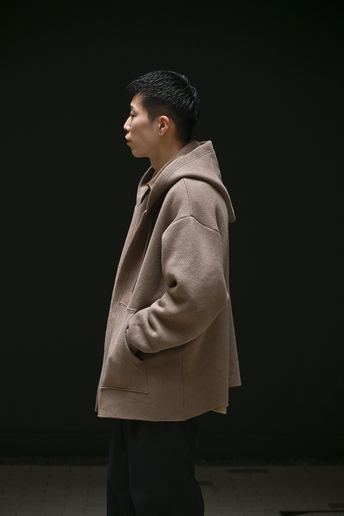POSTELEGANT / Cotton Cashmere Knit Hoodie -BROWN