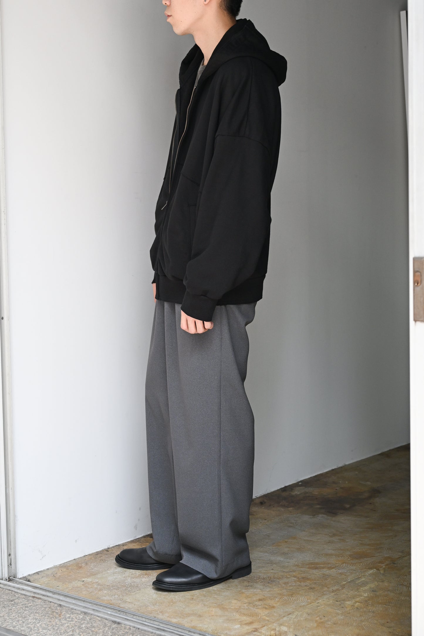 Antwort / CUT OFF ZIP HOODIE -WASHED BLACK