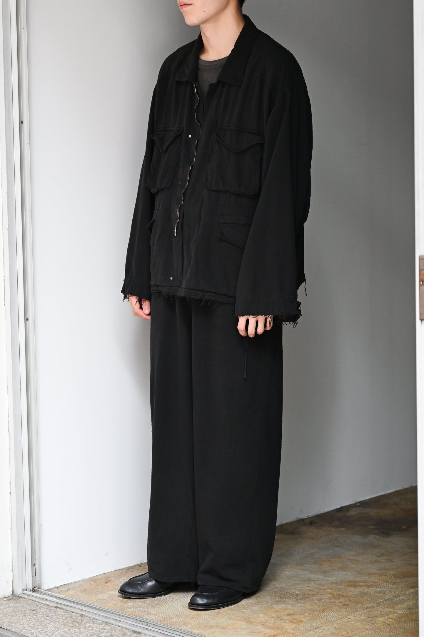 ANCELLM / SILK SUEDE FIELD JACKET -BLACK