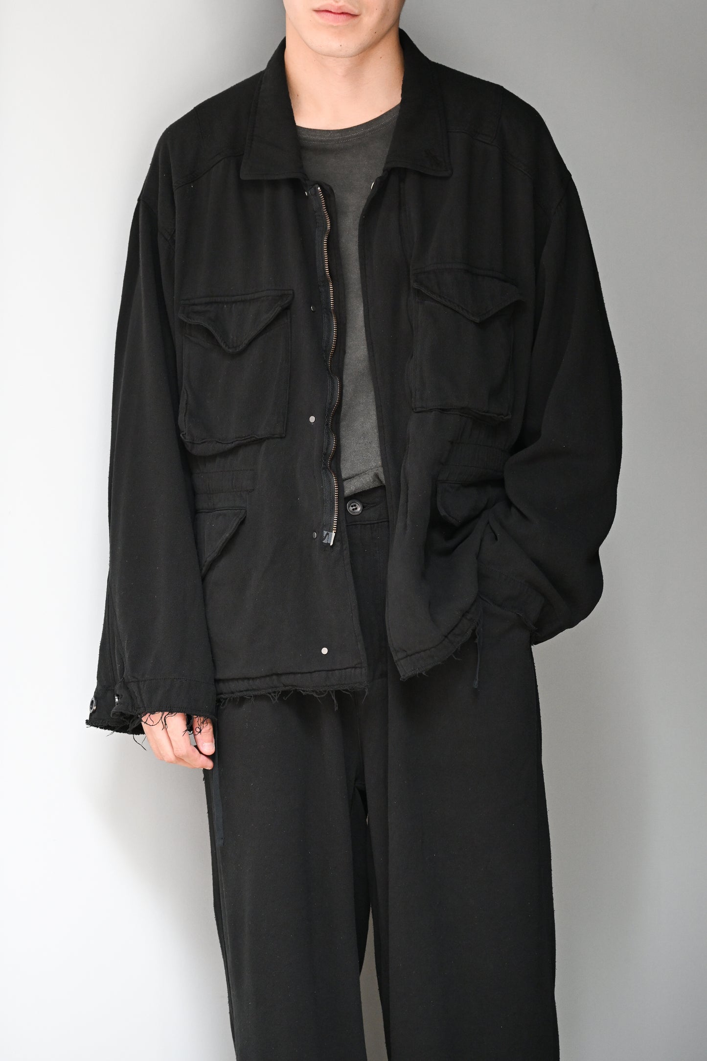 ANCELLM / SILK SUEDE FIELD JACKET -BLACK