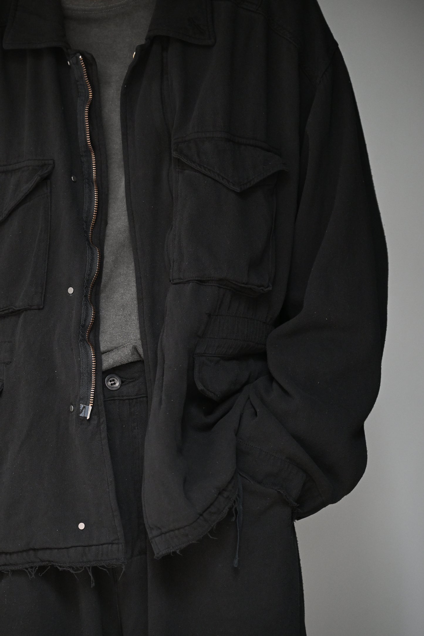 ANCELLM / SILK SUEDE FIELD JACKET -BLACK