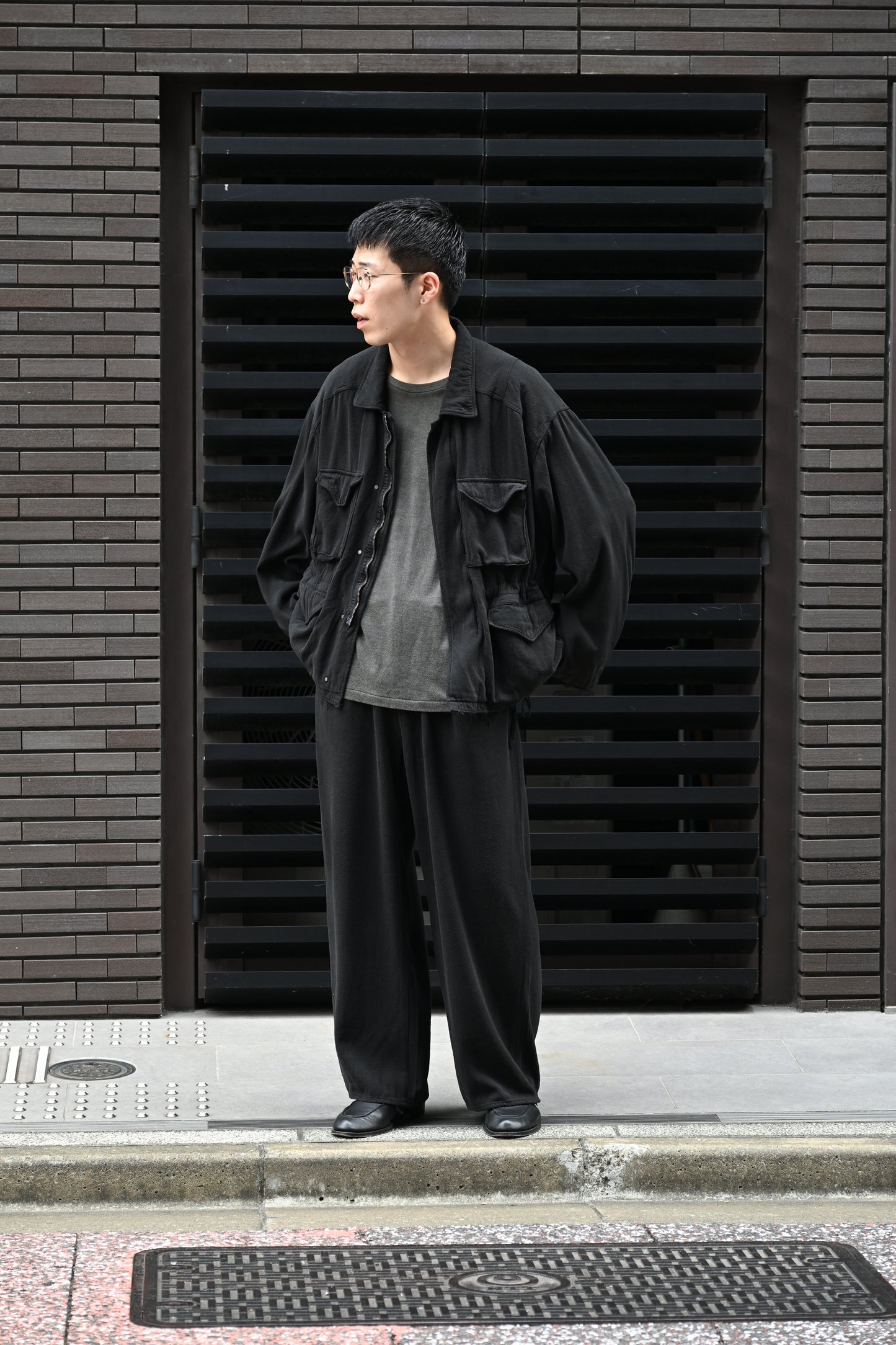 ANCELLM / SILK SUEDE FIELD JACKET -BLACK