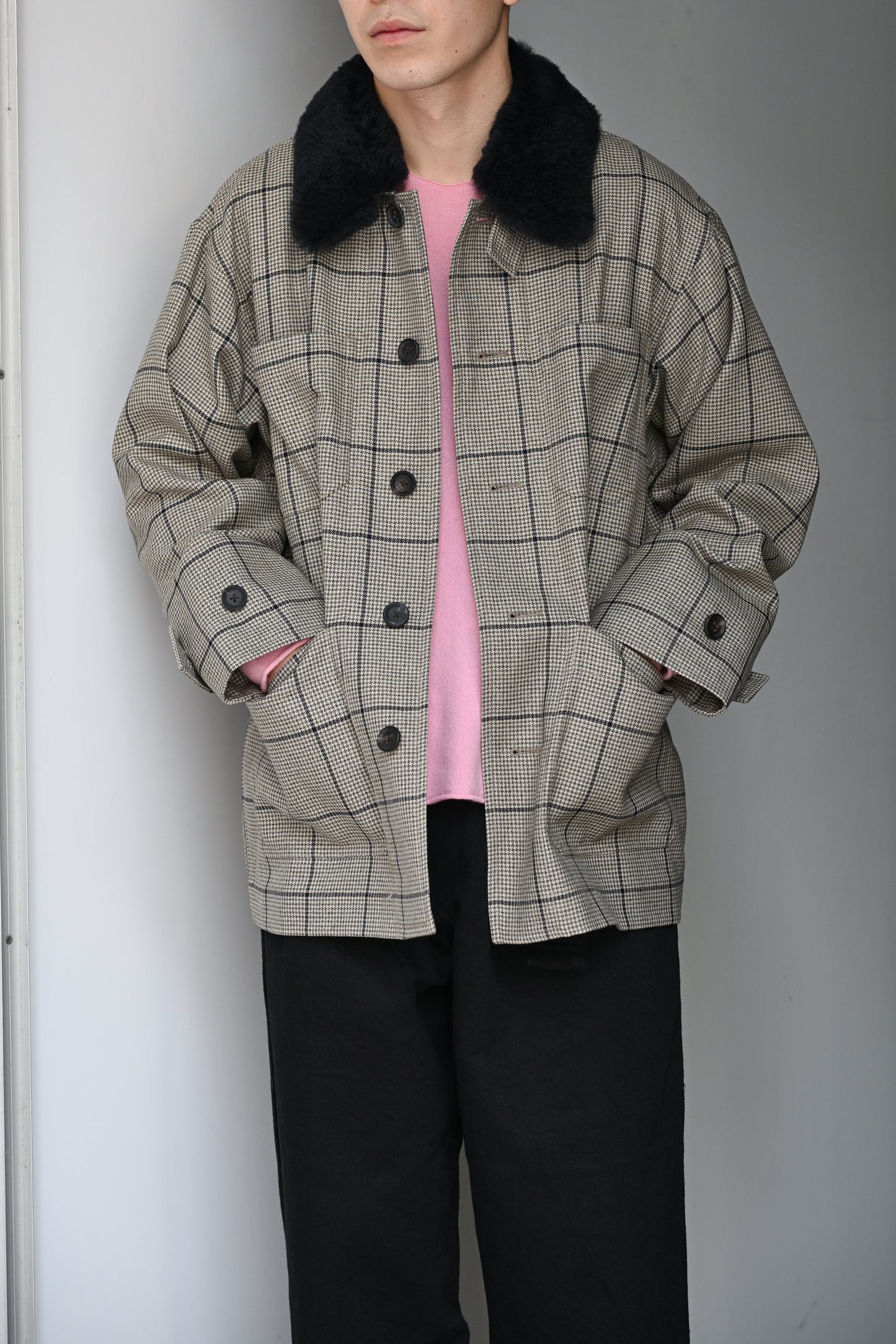 POSTELEGANT / Wool Blouson -BEIGE CHECK