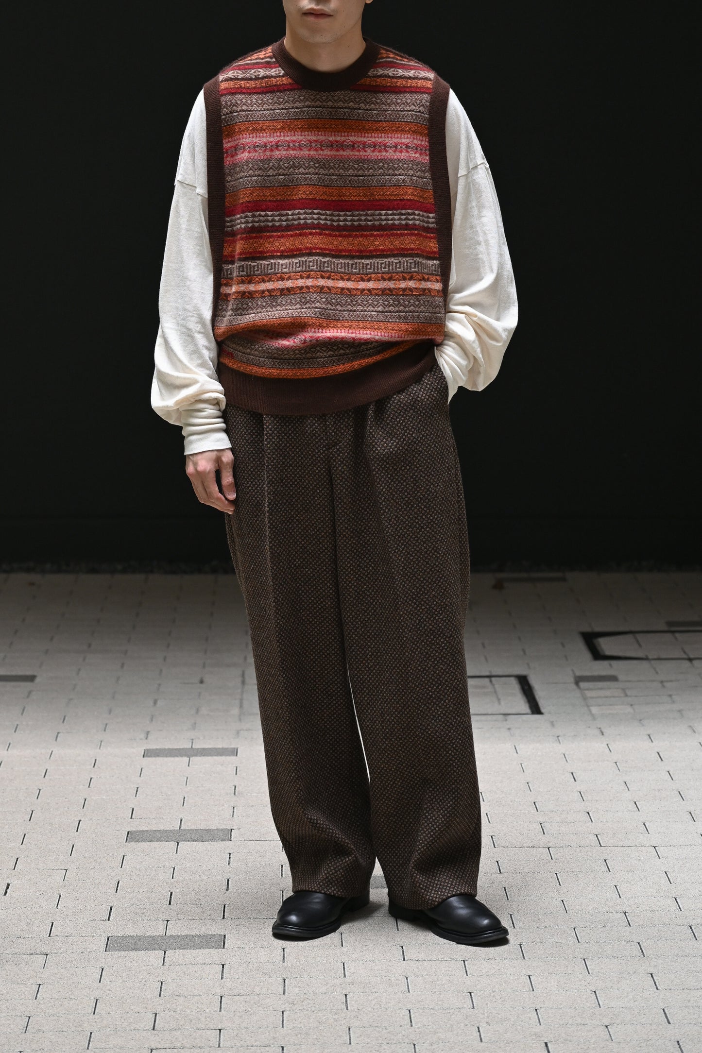 BISOWN / HEAVYWOOL 1TUCK EASY SLACKS - BROWN EYES