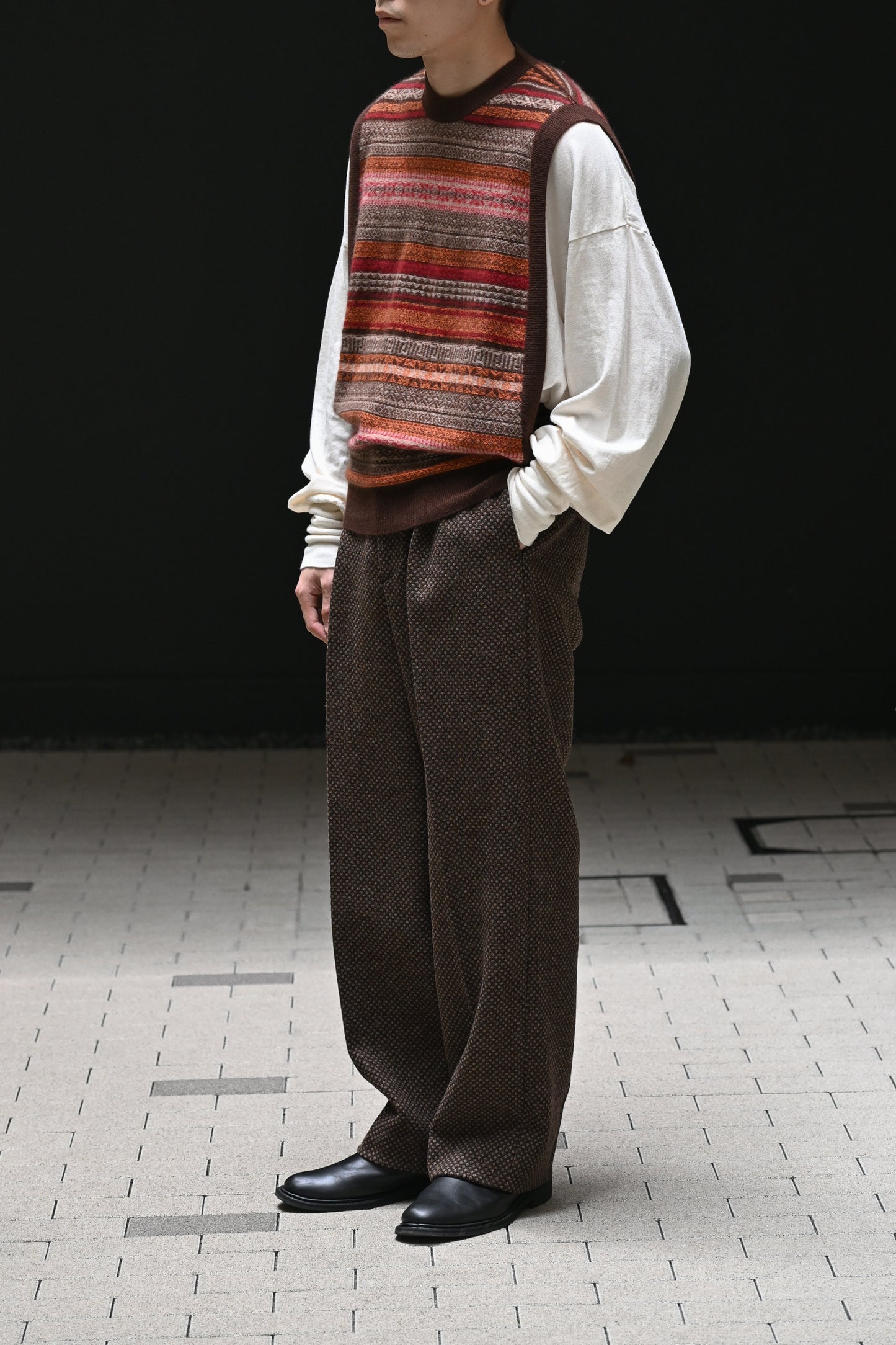BISOWN / CASHMERE FAIRISLE MIDDLEVEST -BROWN MIX