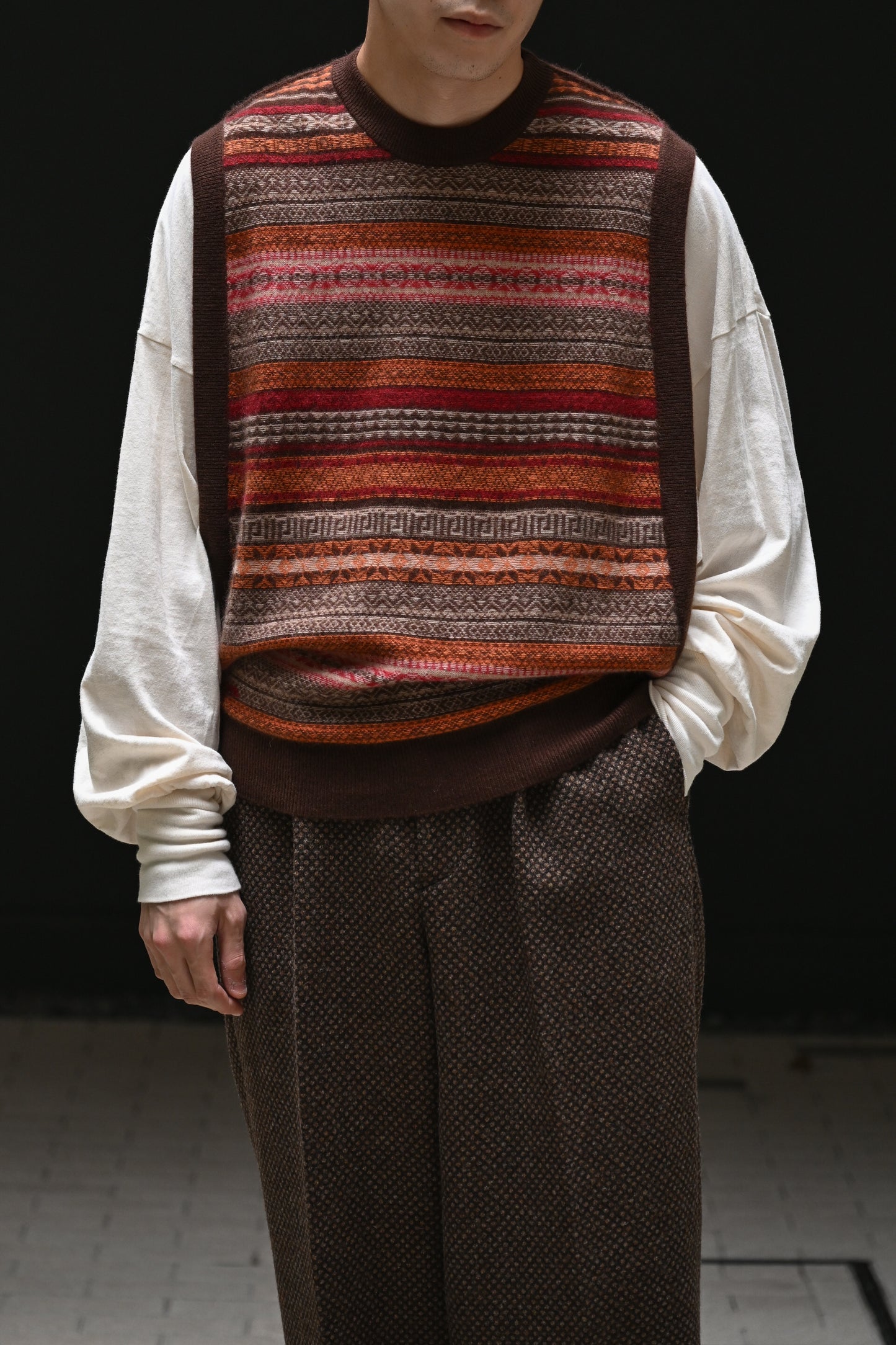 BISOWN / CASHMERE FAIRISLE MIDDLEVEST -BROWN MIX