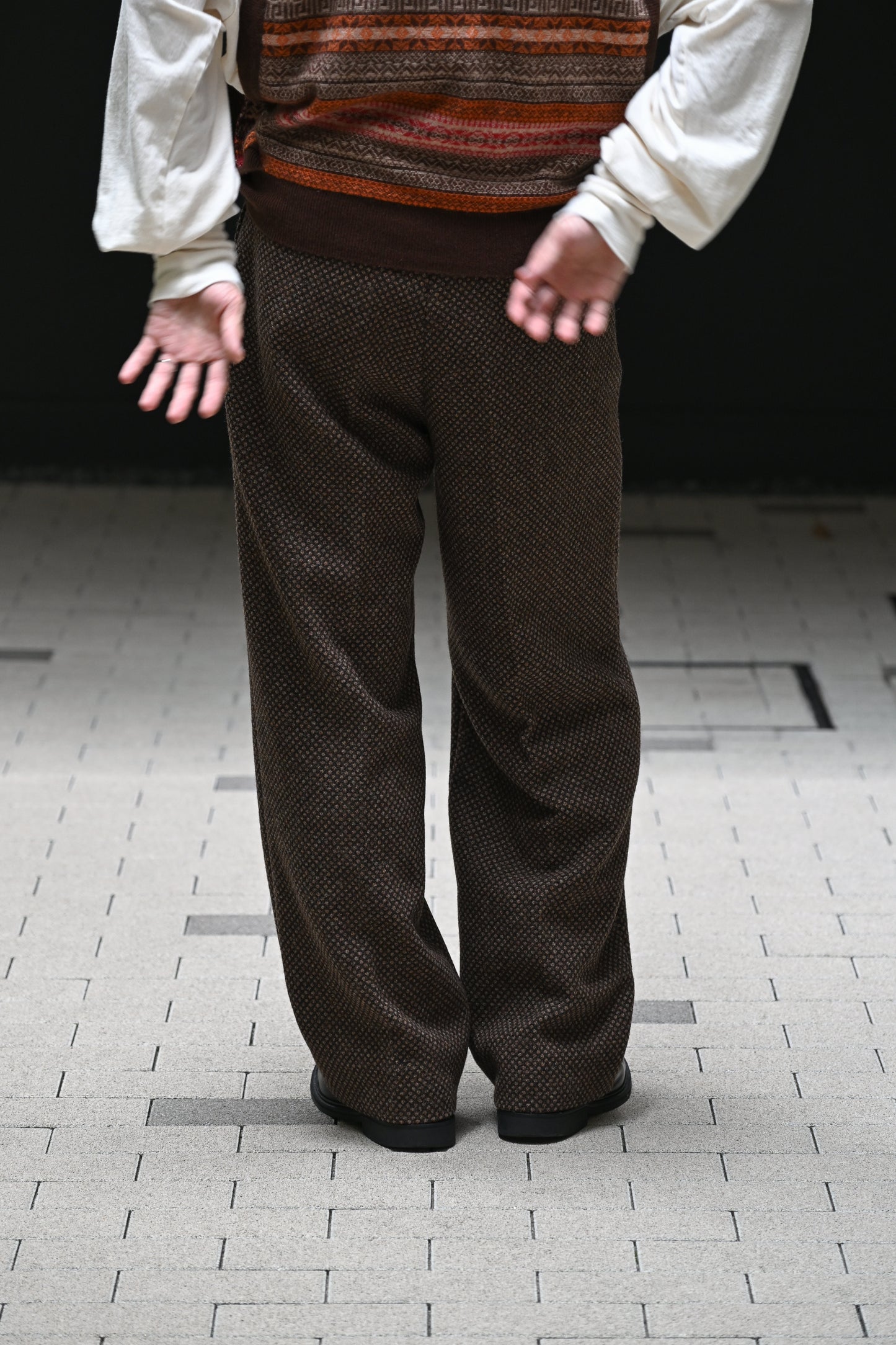 BISOWN / HEAVYWOOL 1TUCK EASY SLACKS - BROWN EYES