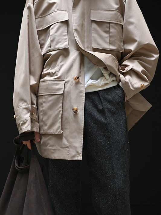 POSTELEGANT / Wool Silk Utility Coat -BEIGE
