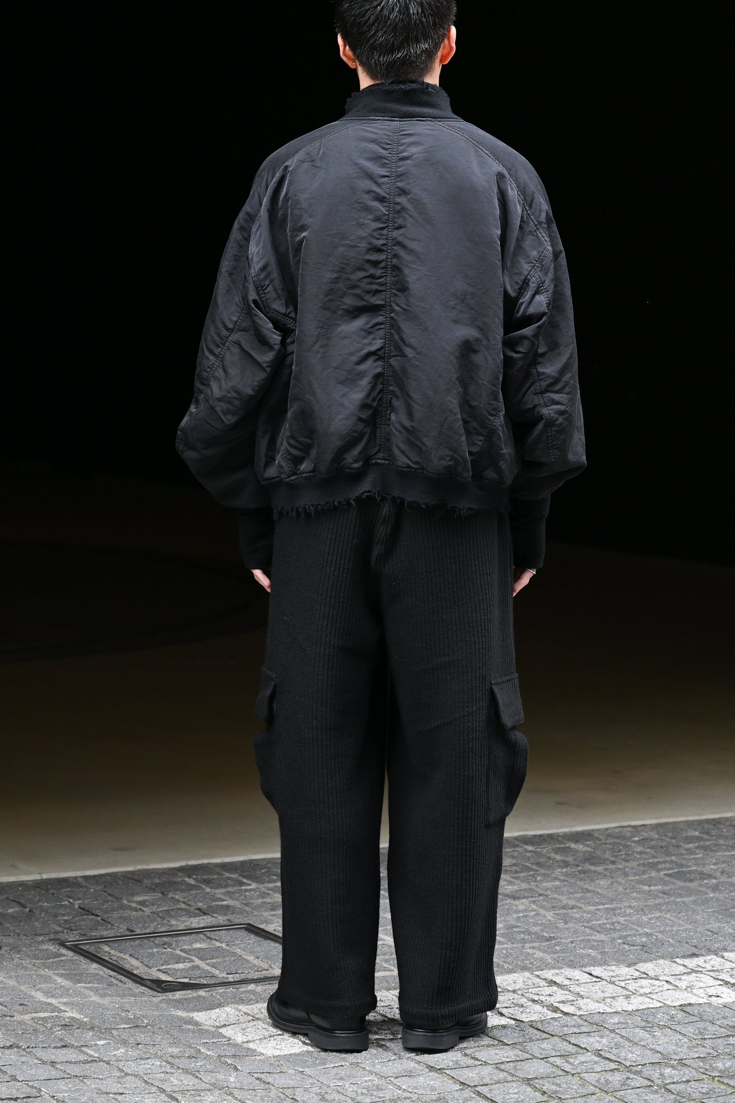 ANCELLM / WOOL CORDUROY CARGO SLACKS -BLACK