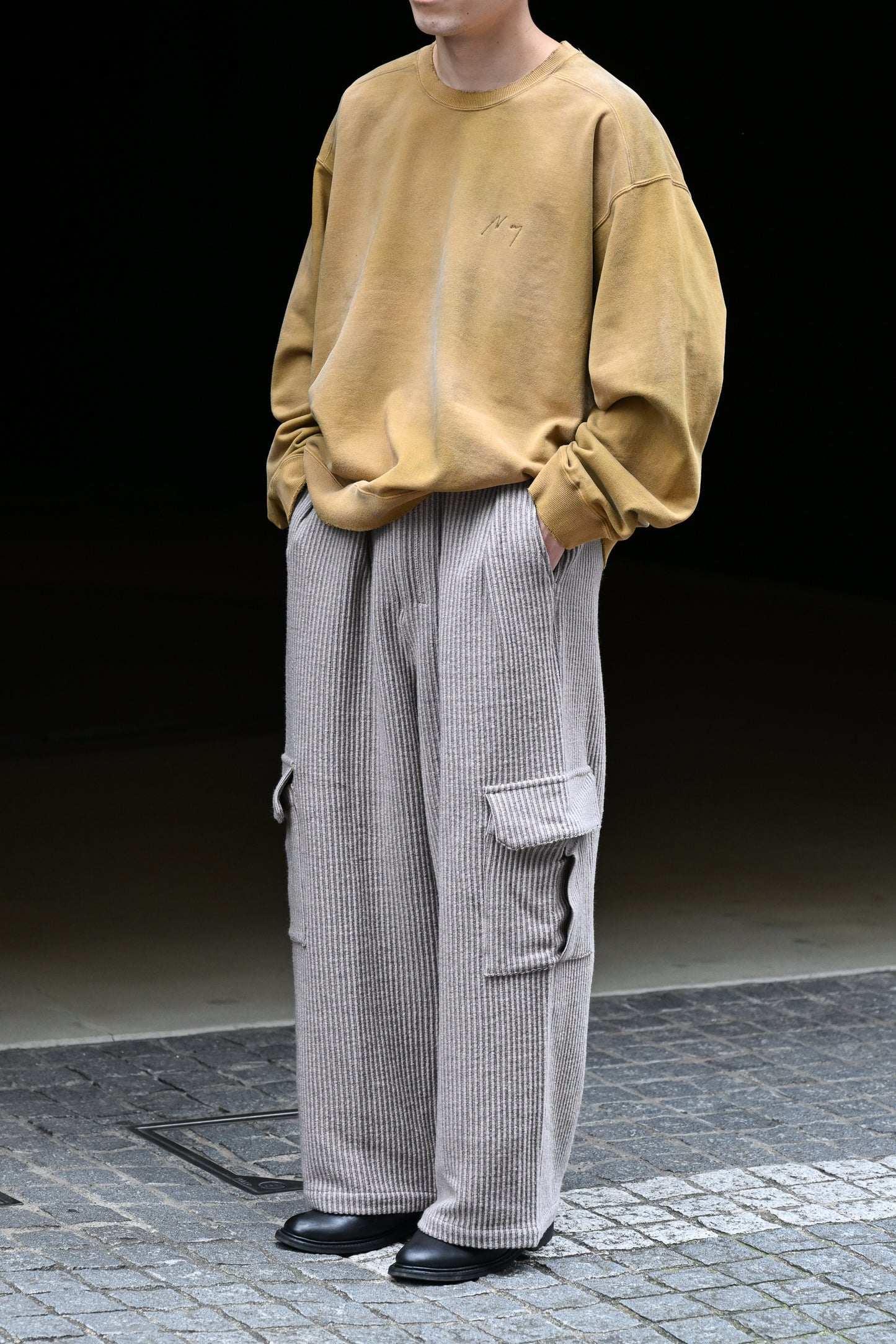 ANCELLM / WOOL CORDUROY CARGO SLACKS -SAND