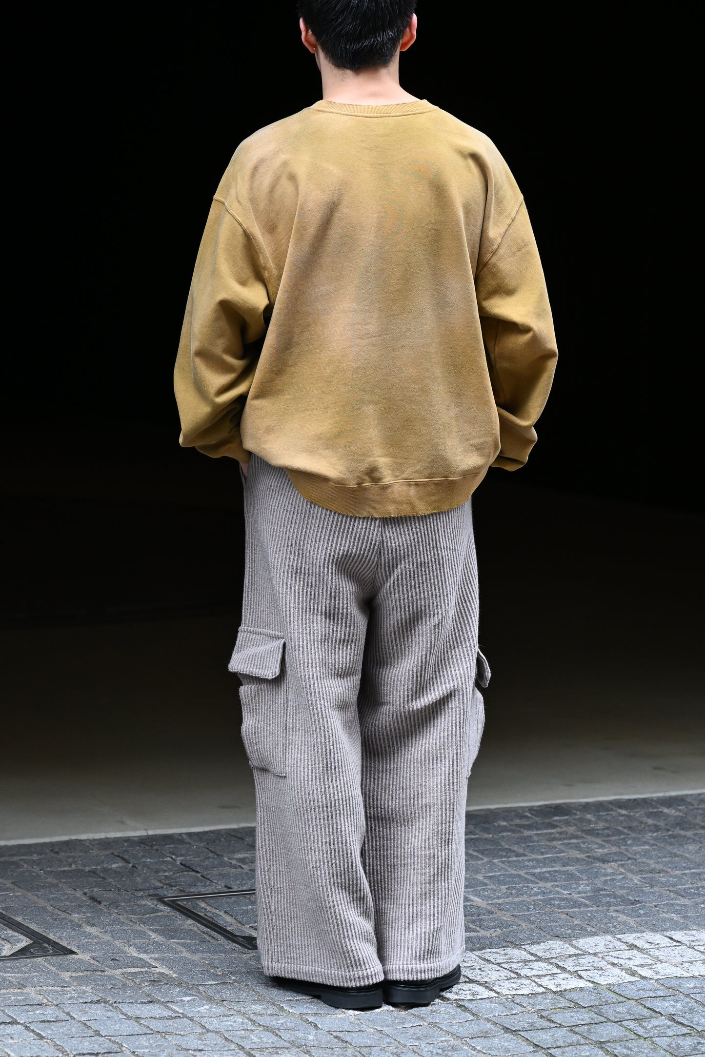 ANCELLM / WOOL CORDUROY CARGO SLACKS -SAND