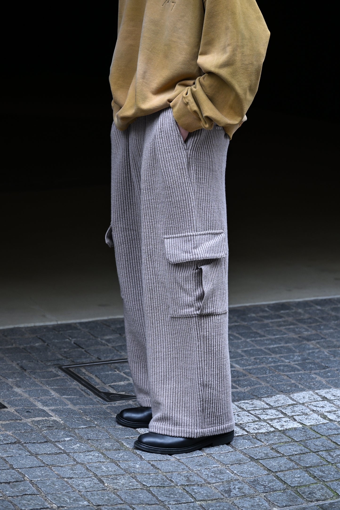 ANCELLM / WOOL CORDUROY CARGO SLACKS -SAND