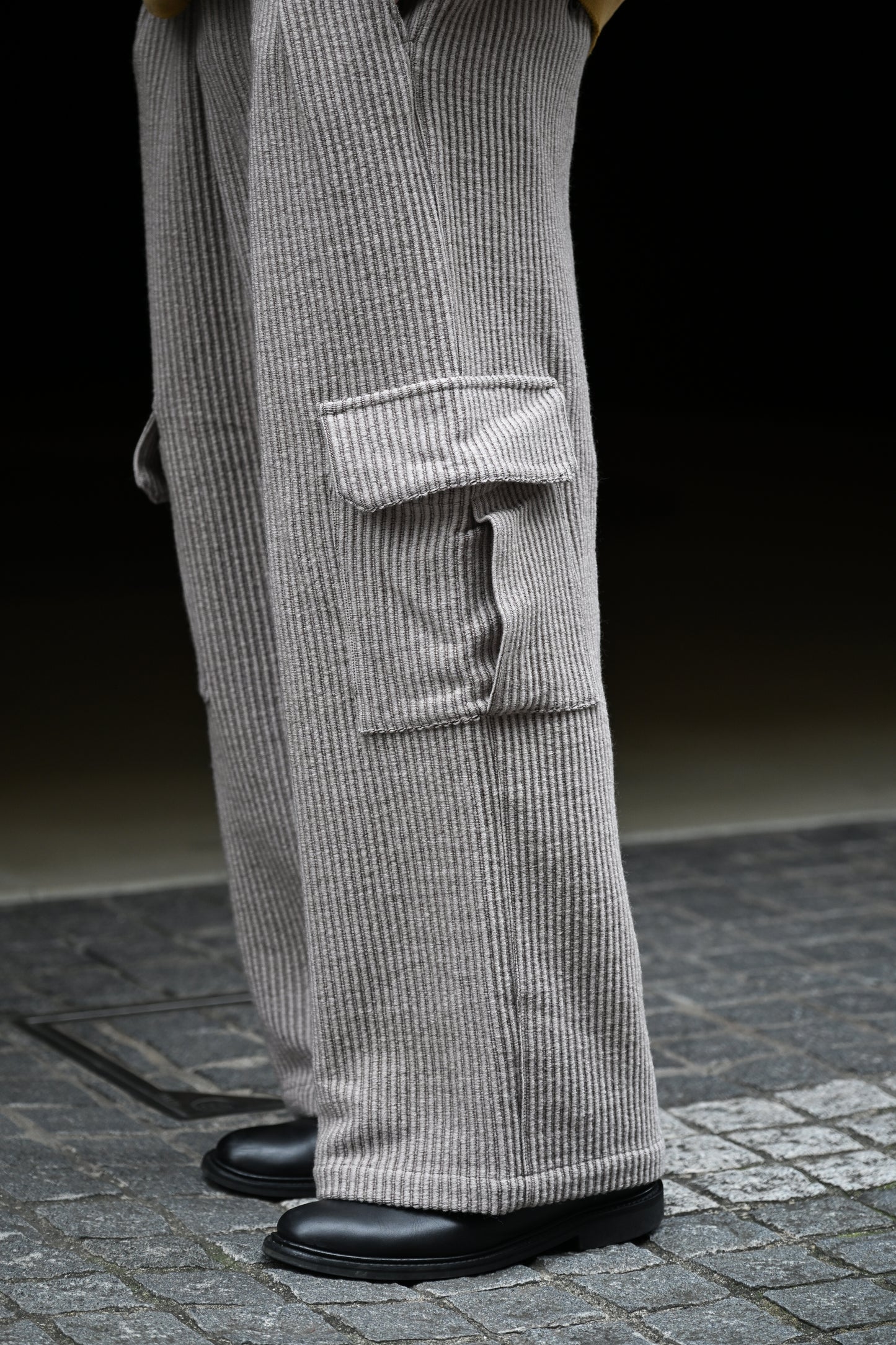 ANCELLM / WOOL CORDUROY CARGO SLACKS -SAND