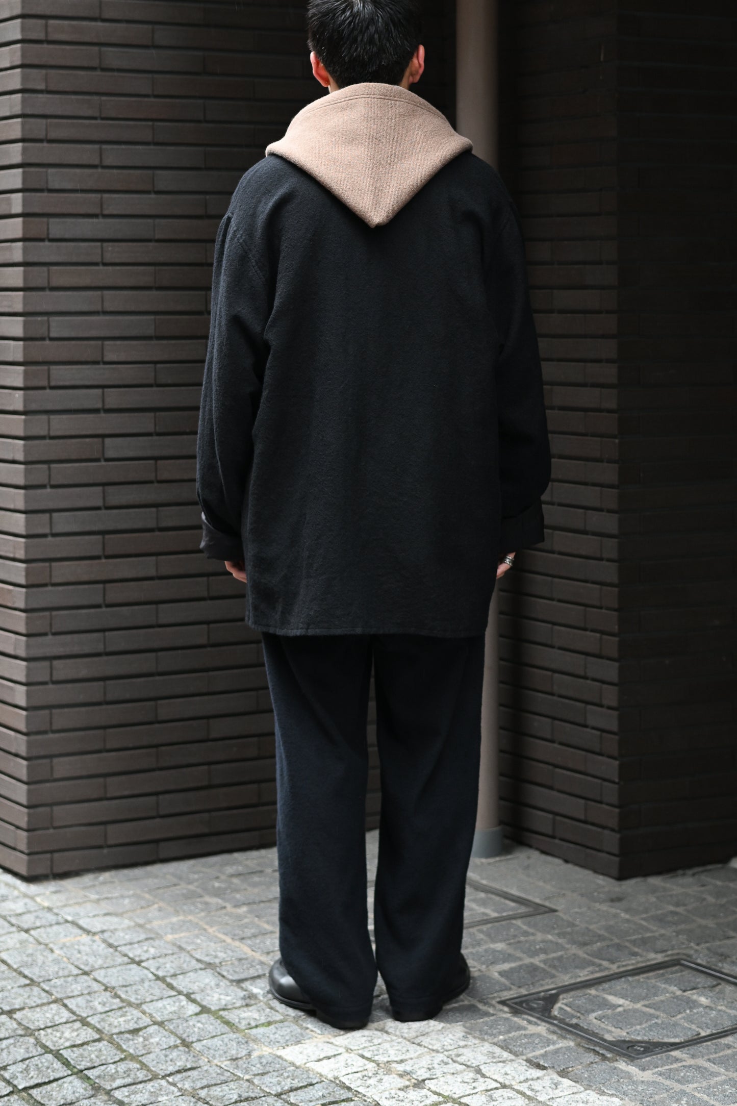 barbell object / wool coat -BLACK