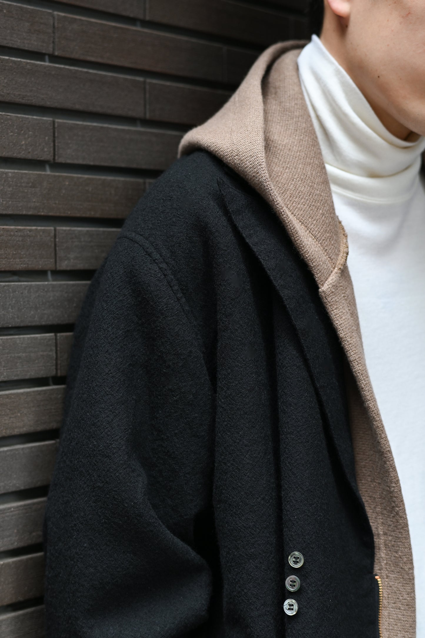 barbell object / wool coat -BLACK
