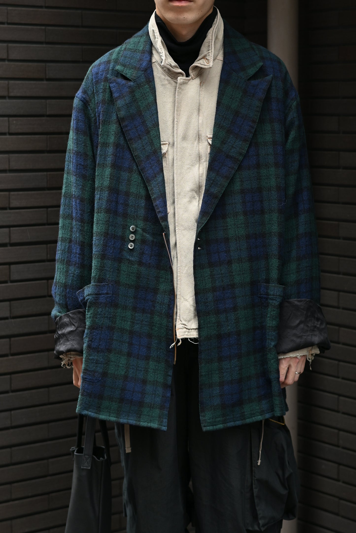barbell object / wool coat -CHECK