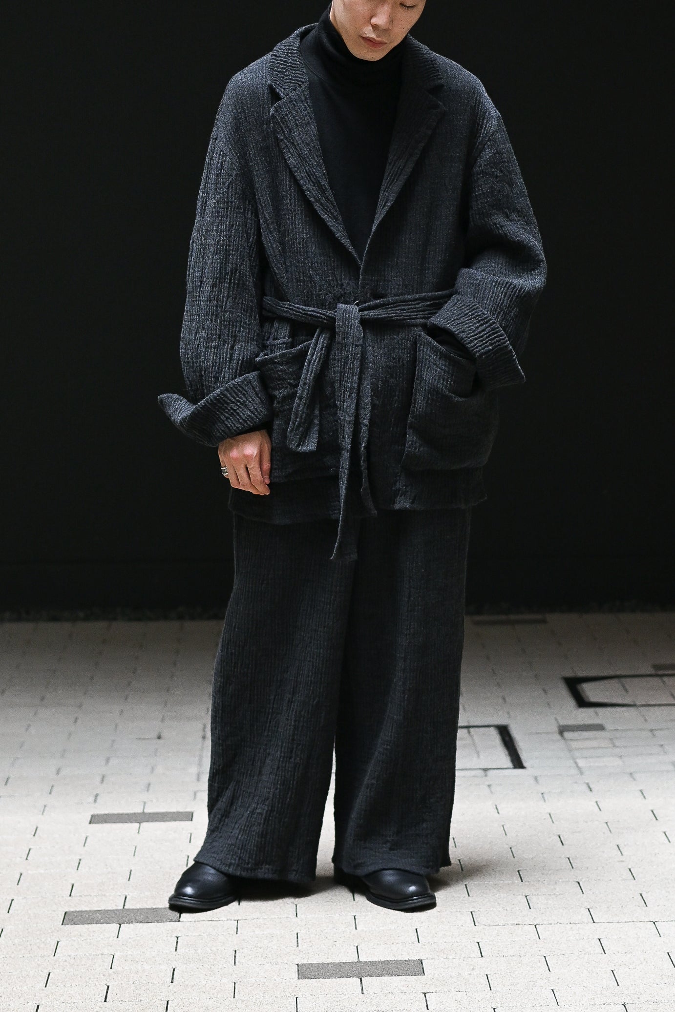 POSTELEGANT / Wool Rever Fulling Wide Trousers -HEATHER CHARCOAL