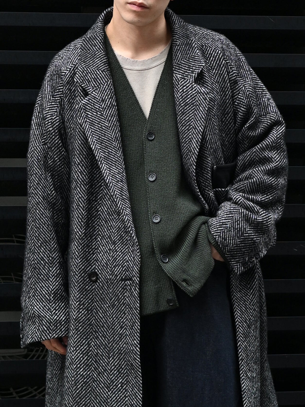 Antwort / DROP KNIT CARDIGAN -DARK GREEN