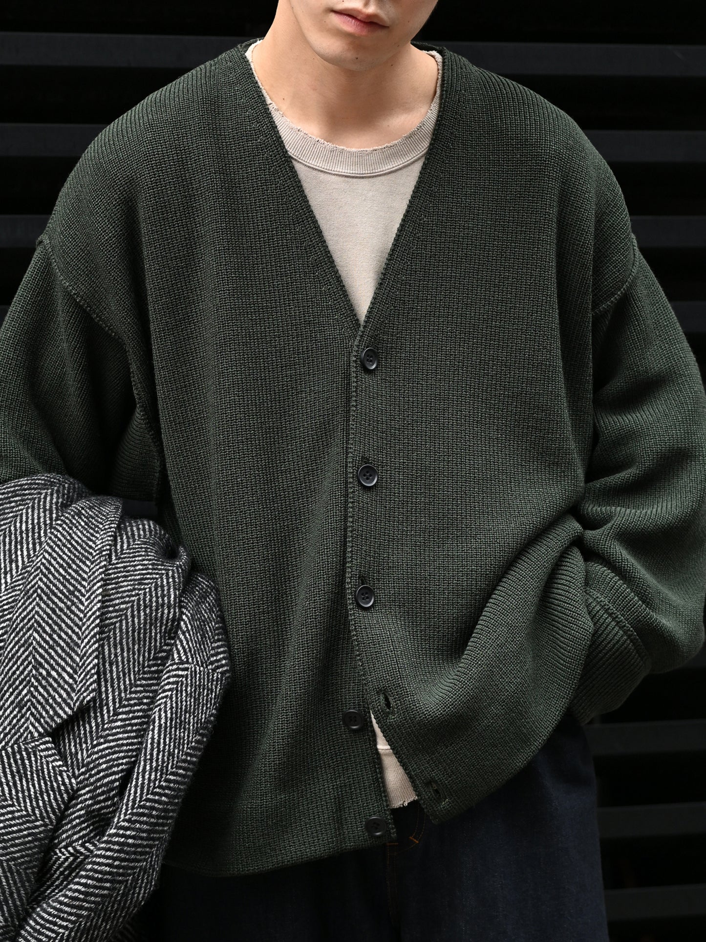 Antwort / DROP KNIT CARDIGAN -DARK GREEN