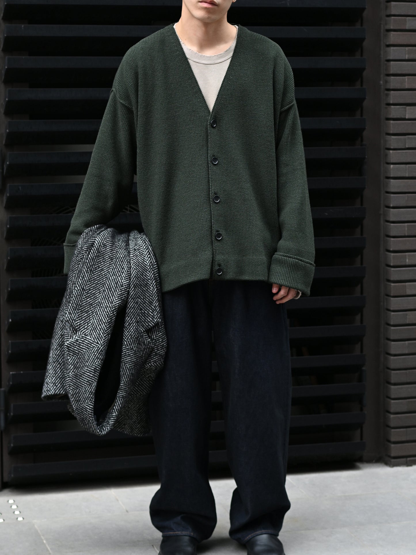 Antwort / DROP KNIT CARDIGAN -DARK GREEN