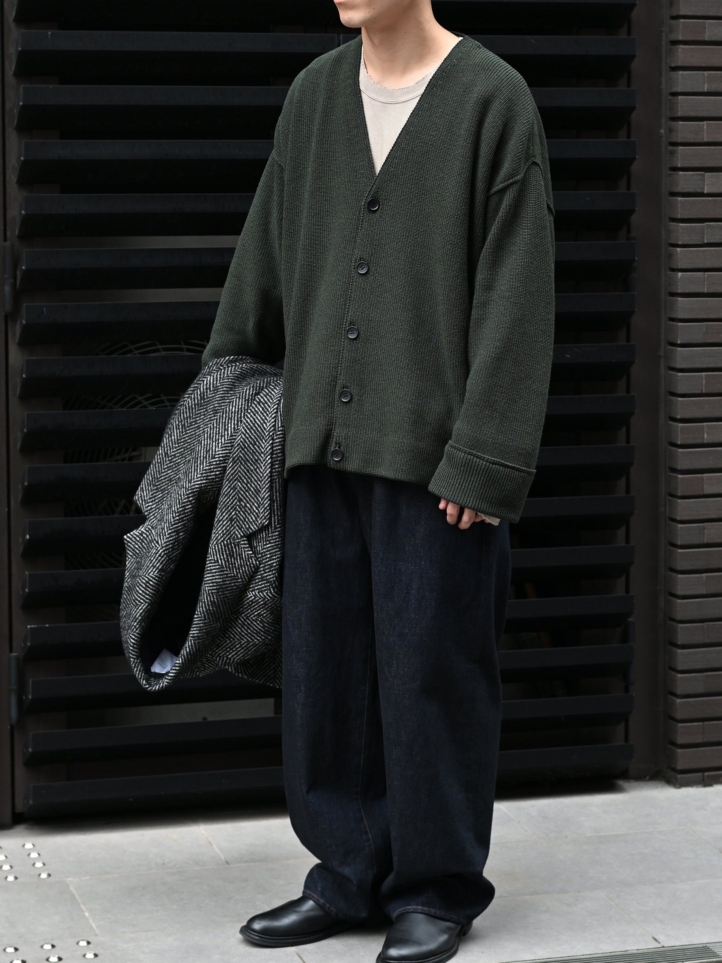 Antwort / DROP KNIT CARDIGAN -DARK GREEN