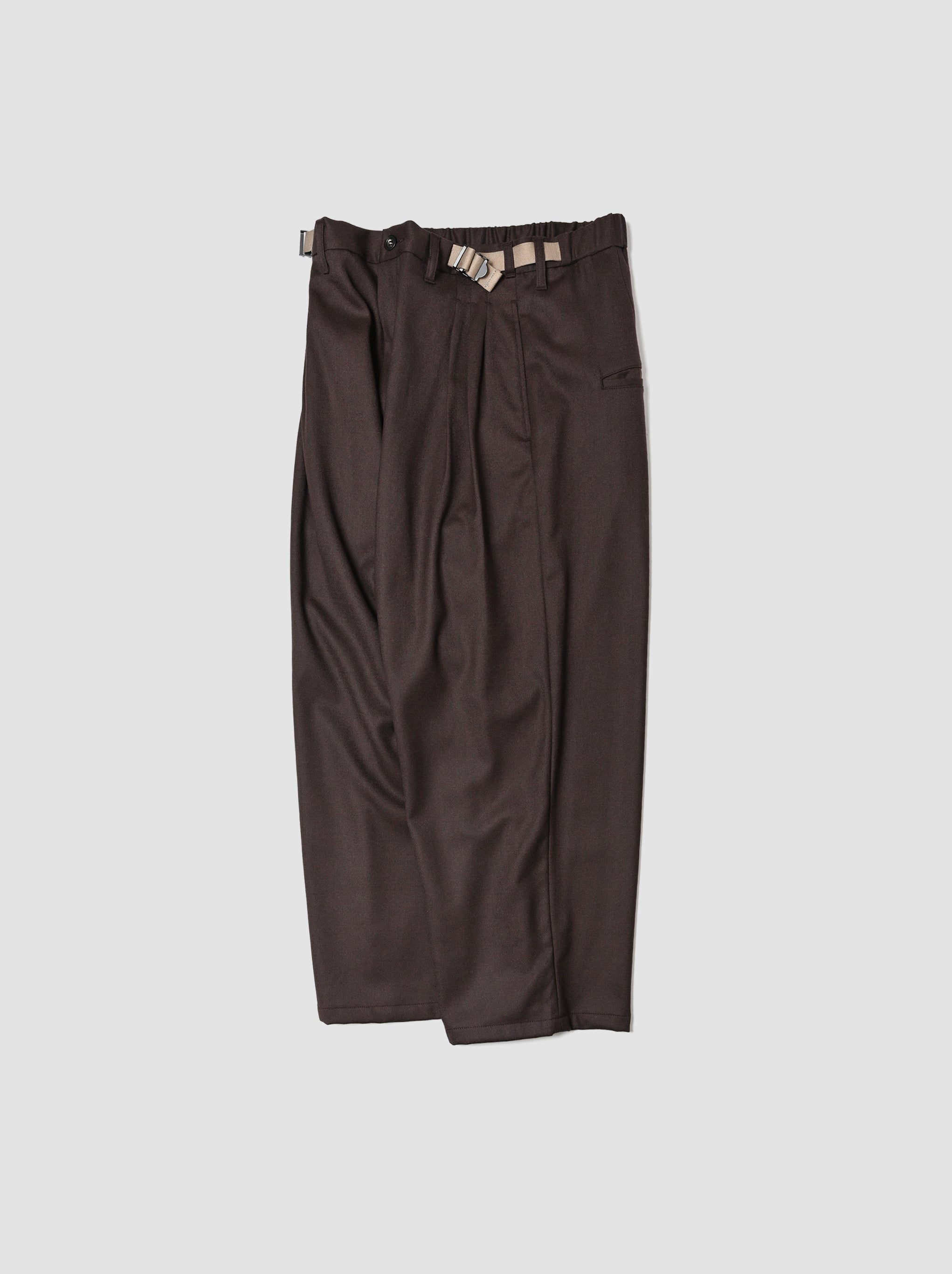 ANCELLM / BELTED WOOL SLACKS -BROWN
