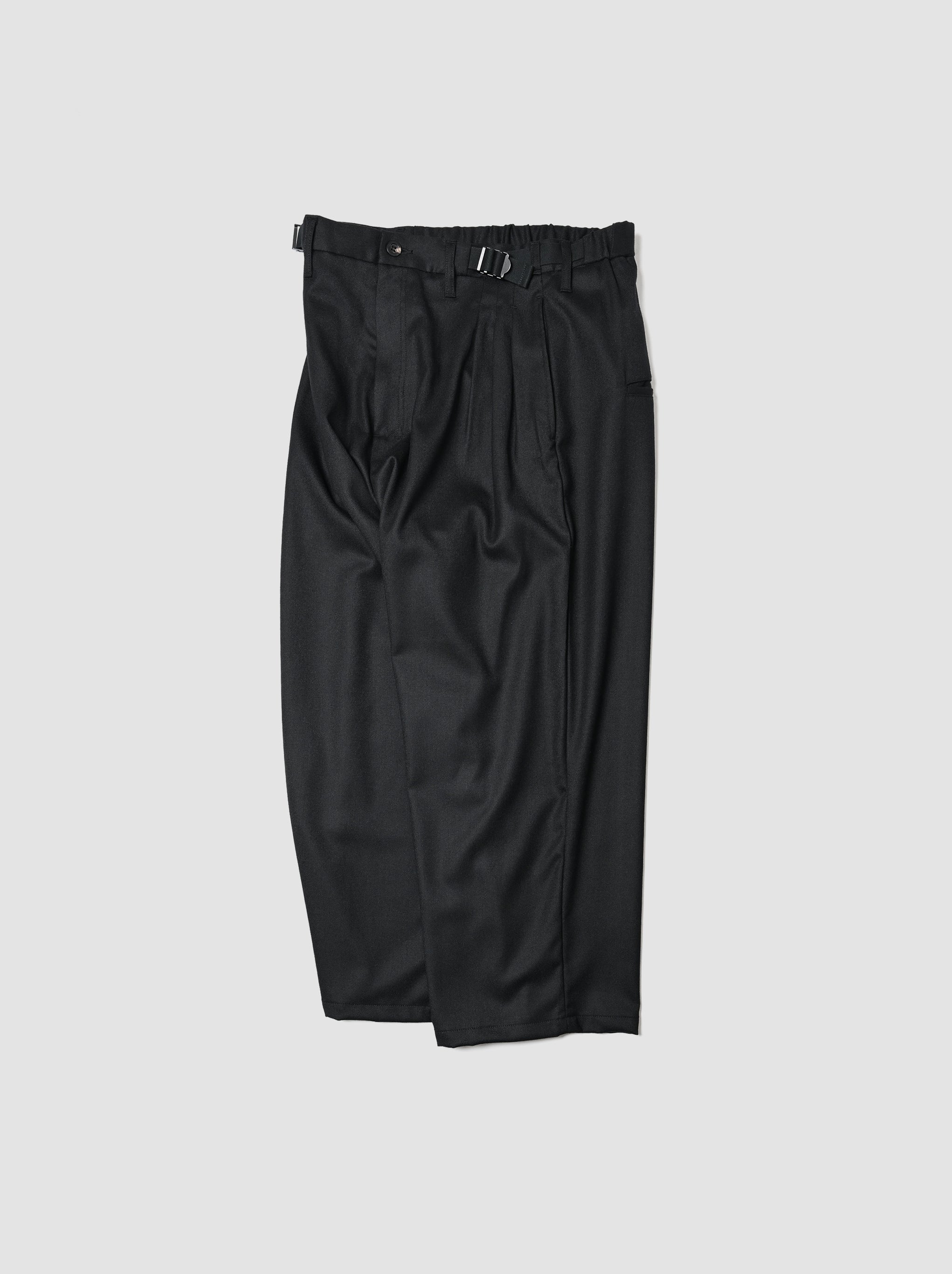 ANCELLM / BELTED WOOL SLACKS -BLACK
