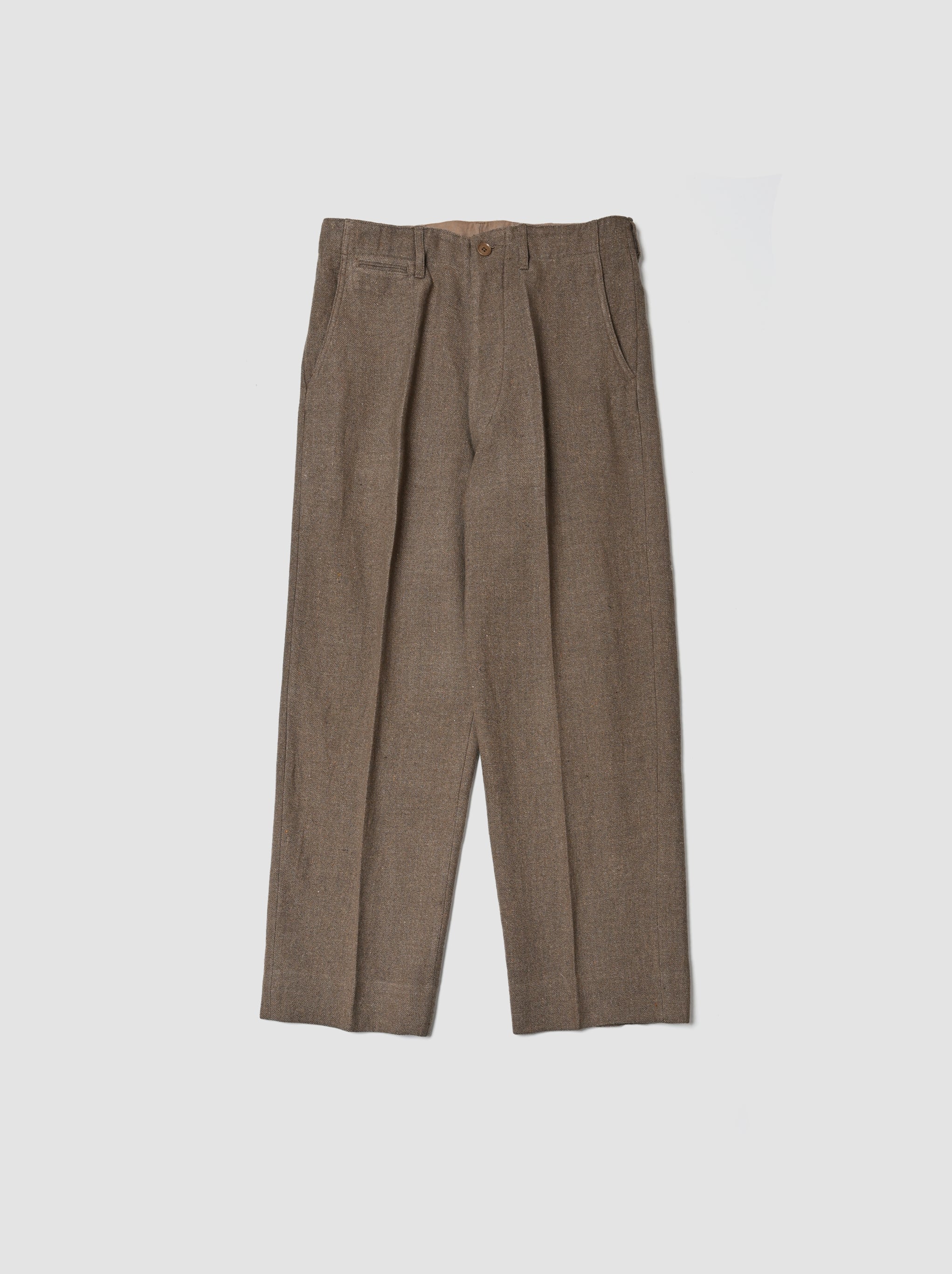 KAPTAIN SUNSHINE / Wool Linen Serge Flat Wide Pants -MOSS