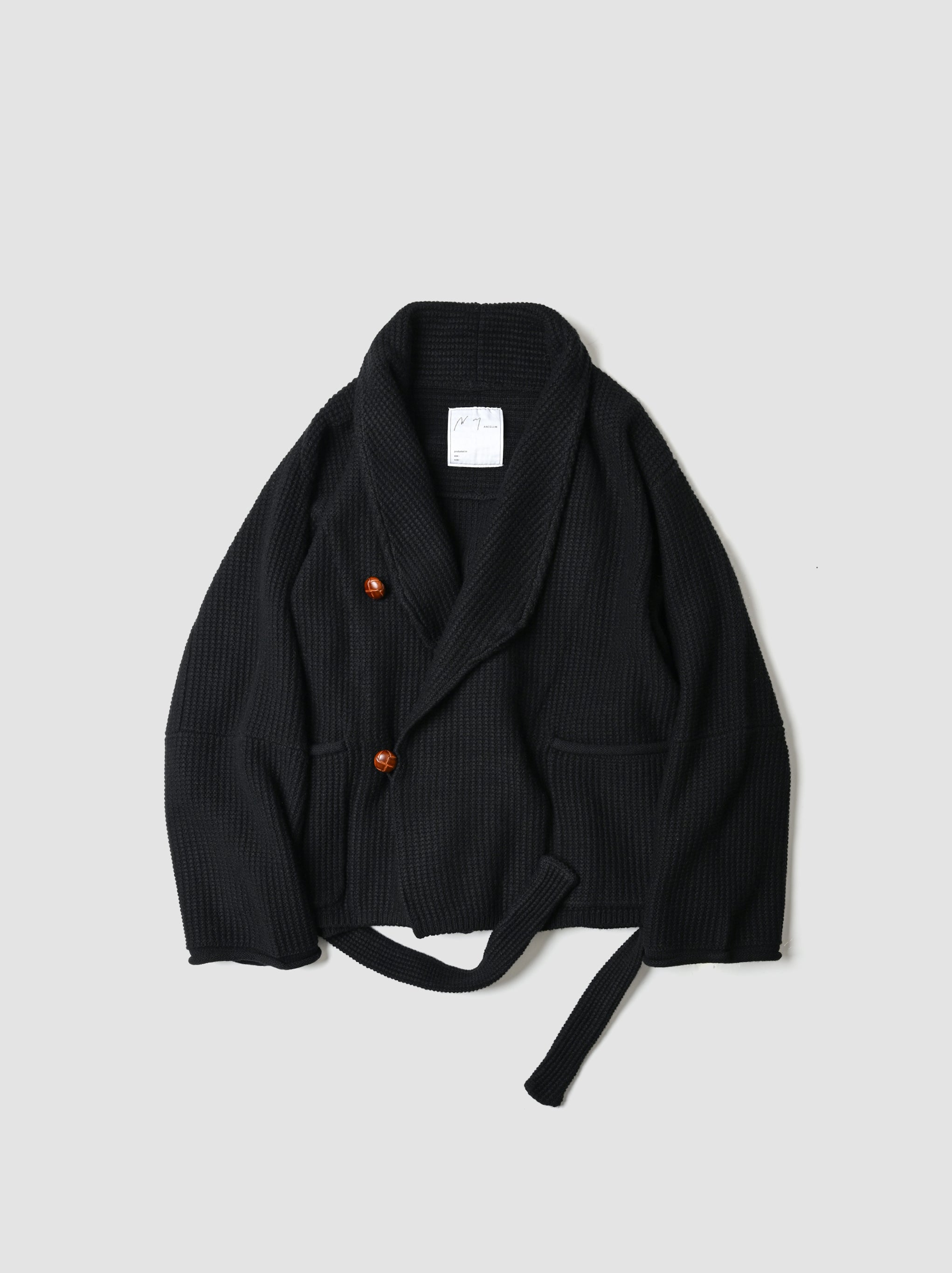 ANCELLM / SHAWL COLLAR KNIT CARDIGAN -BLACK