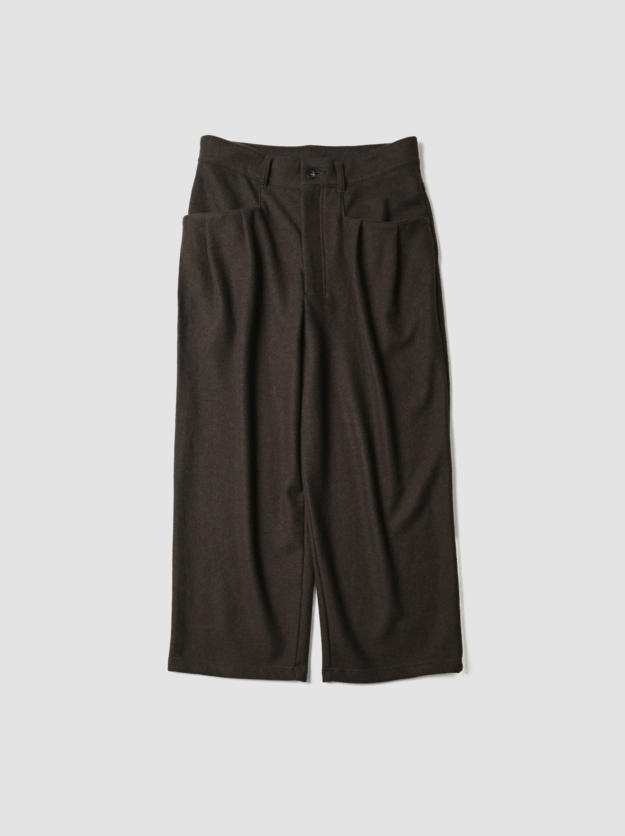 ANCELLM / WOOL CUT WIDE TUCK SLACKS -D.BROWN