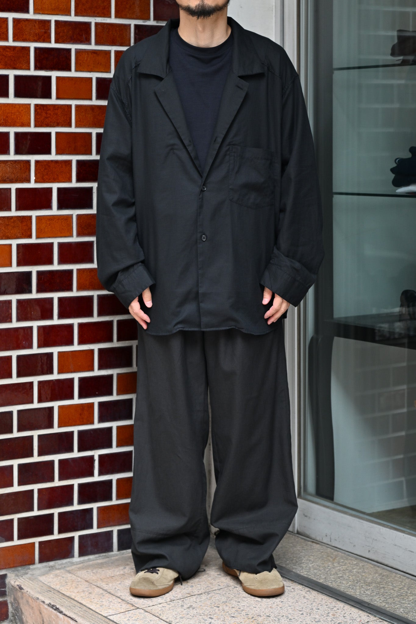 ANCELLM / L/C TUCK EASY PANTS -BLACK