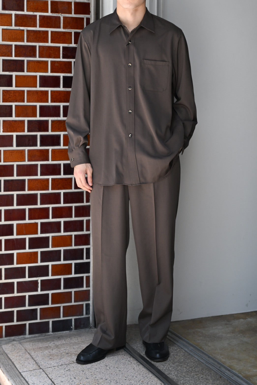 BISOWN / S120 WOOL GABA REGUAR SHIRTS - KHAKI BROWN