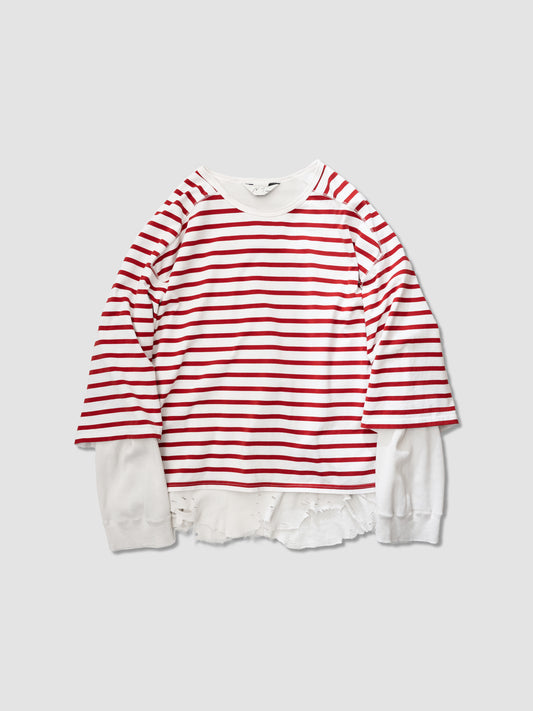 ANCELLM / BORDER LAYERED LS SHIRT -WHITE/RED