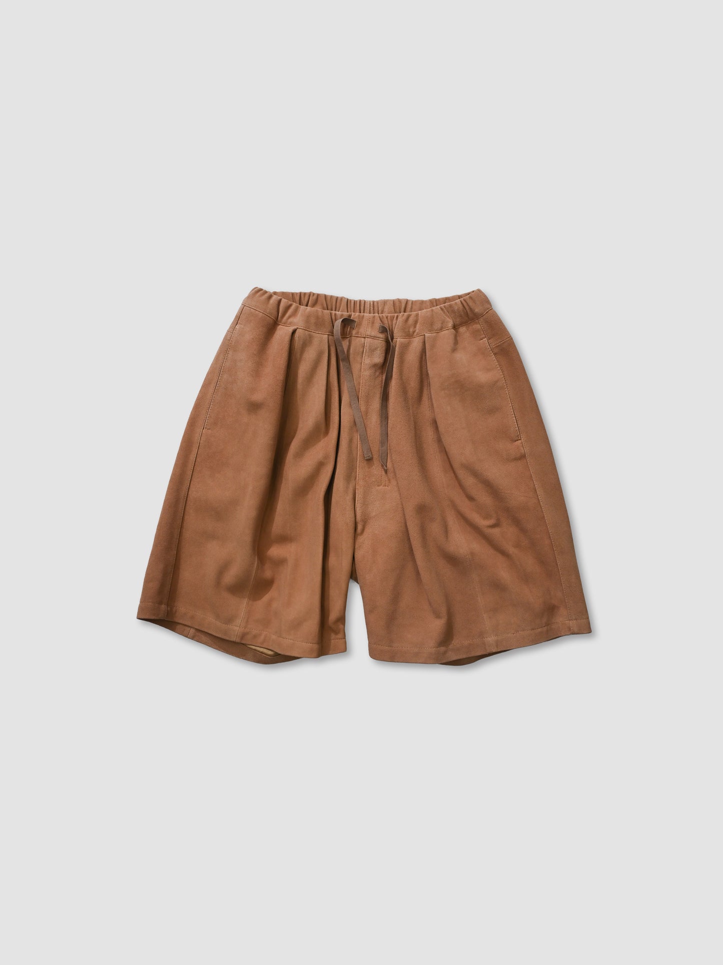 ANCELLM / SUEDE TUCK WIDE SHORTS -BROWN