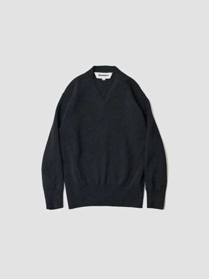 Slopeslow / cross V neck sweater -BLACK