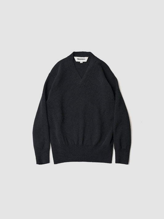 Slopeslow / cross V neck sweater -BLACK