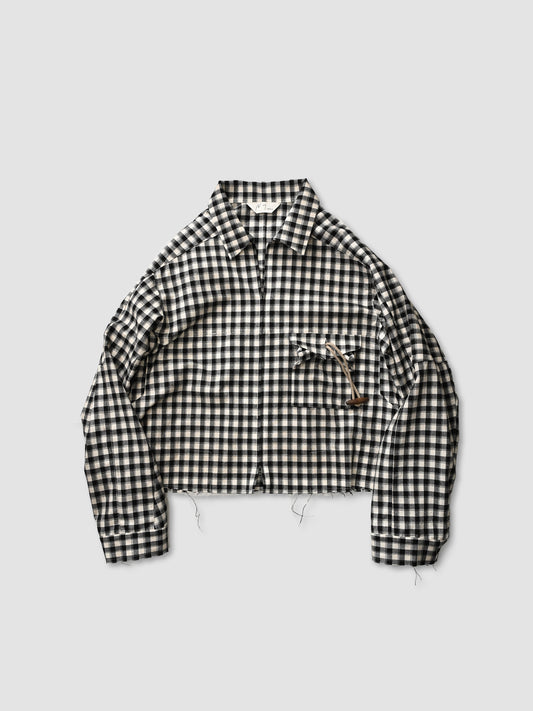 ANCELLM / C/R CHECK SHORT ZIPUP SHIRT -BLACK