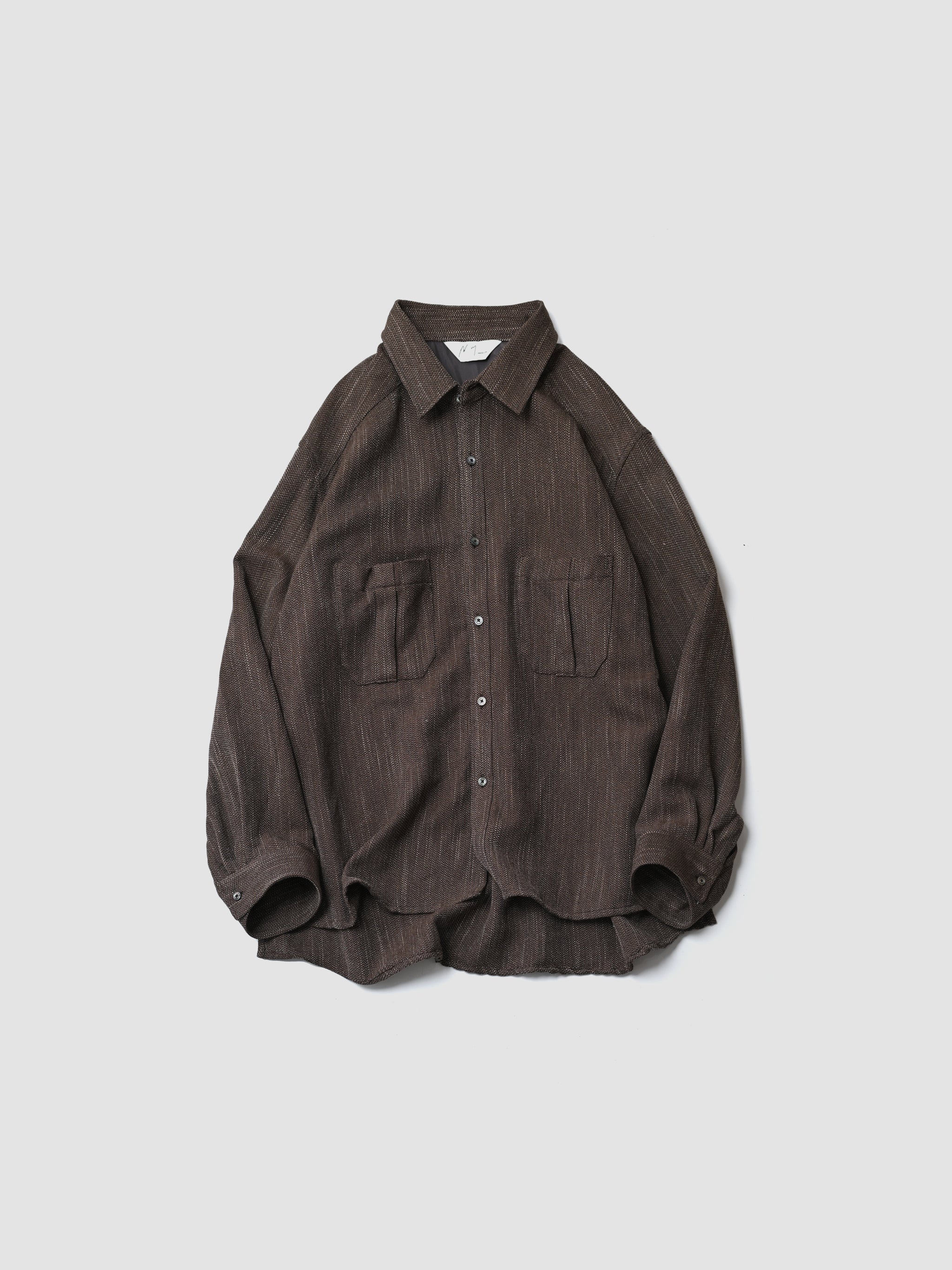 ANCELLM / MELANGE WOOL OVER WORK SHIRT -BROWN – and father