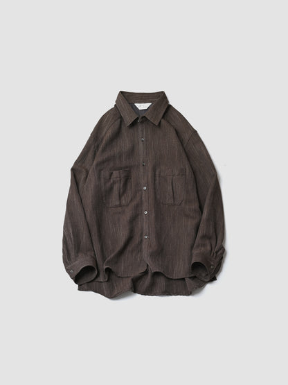 ANCELLM / MELANGE WOOL OVER WORK SHIRT -BROWN