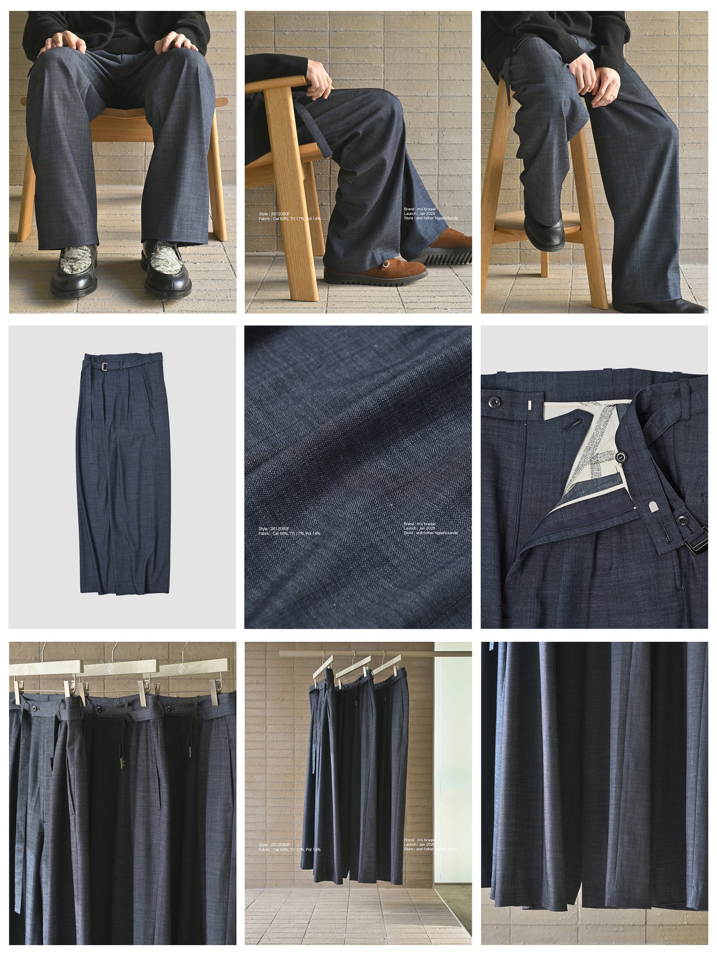 m's braque / exclusive / BELTED TUCKED BAGGY PANTS -NAVY