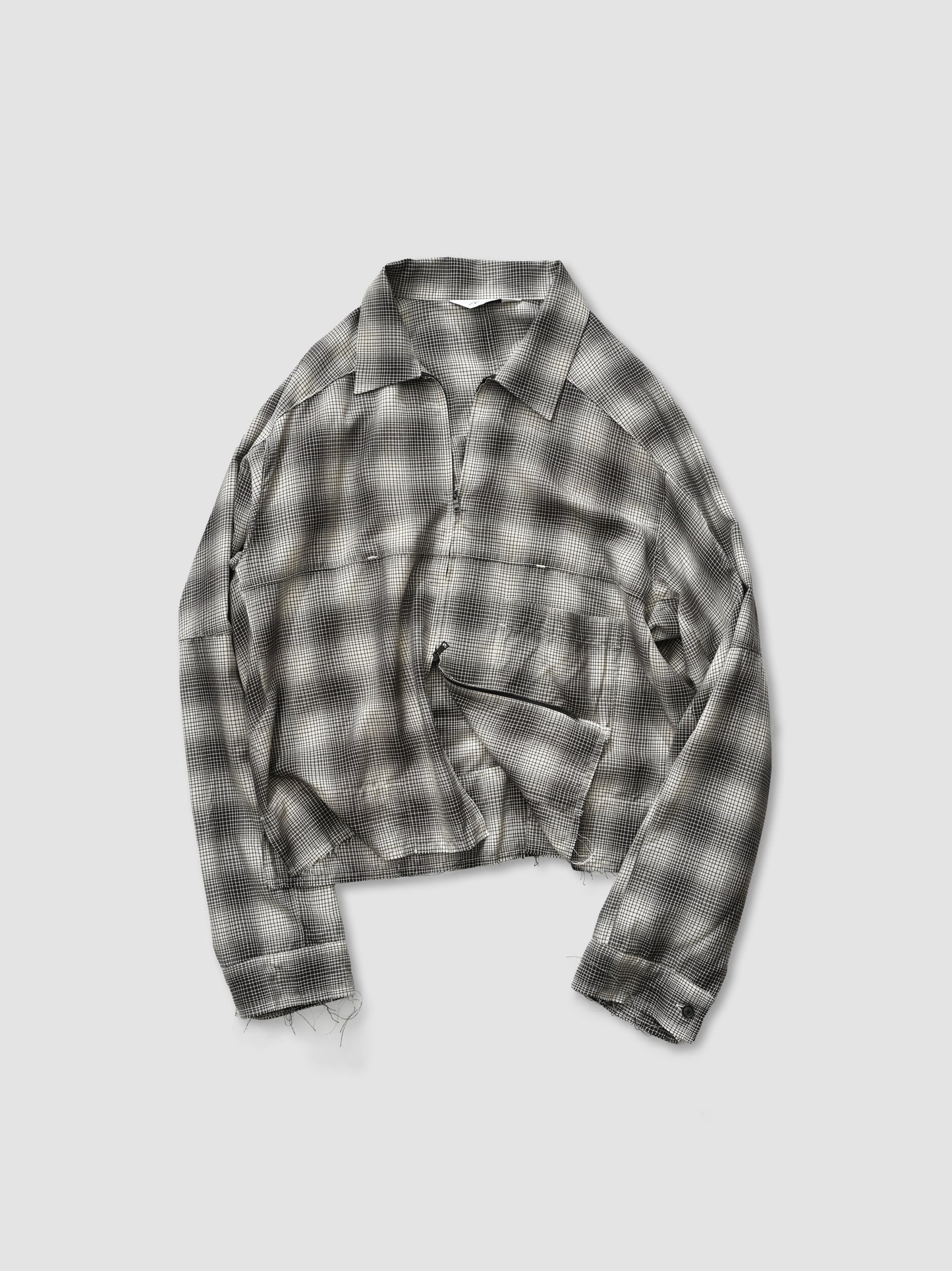 ANCELLM / OMBRE CHECK SHORT ZIPUP SHIRT -BROWN