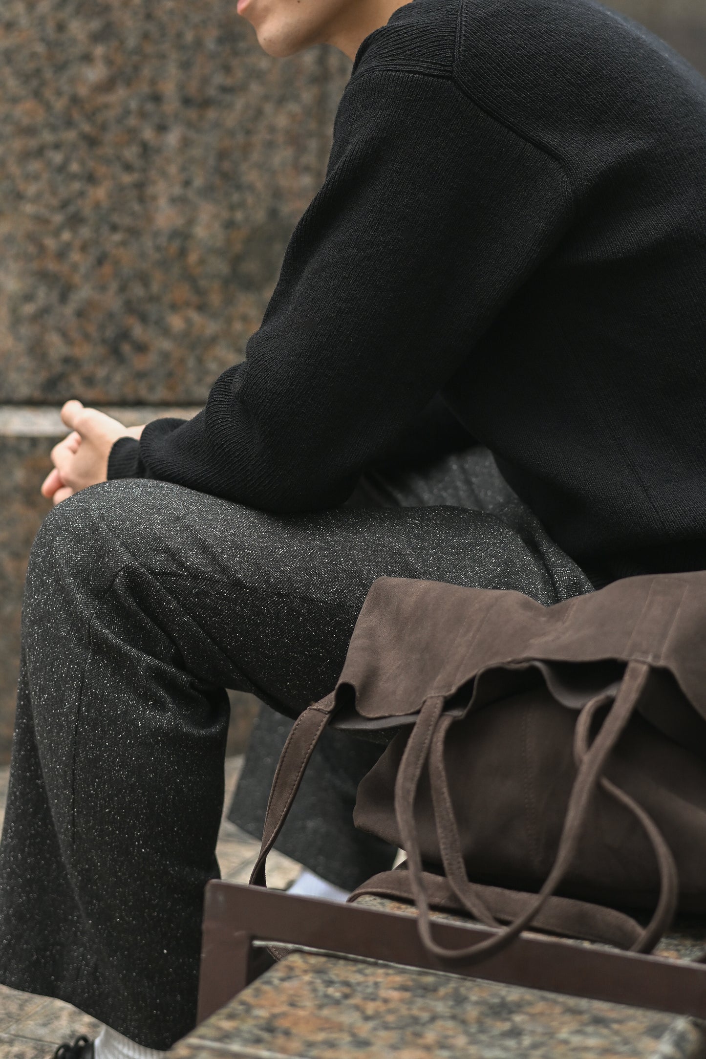 Slopeslow / cross V neck sweater -BLACK