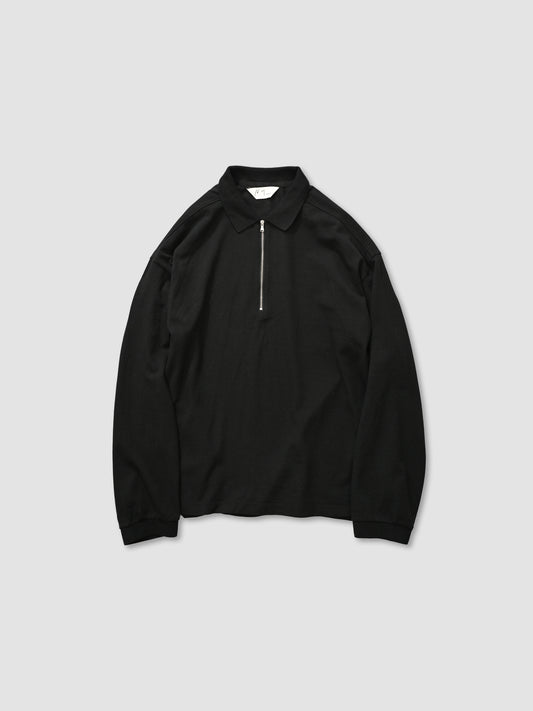 ANCELLM / HALF ZIP POLO LS SHIRT -BLACK