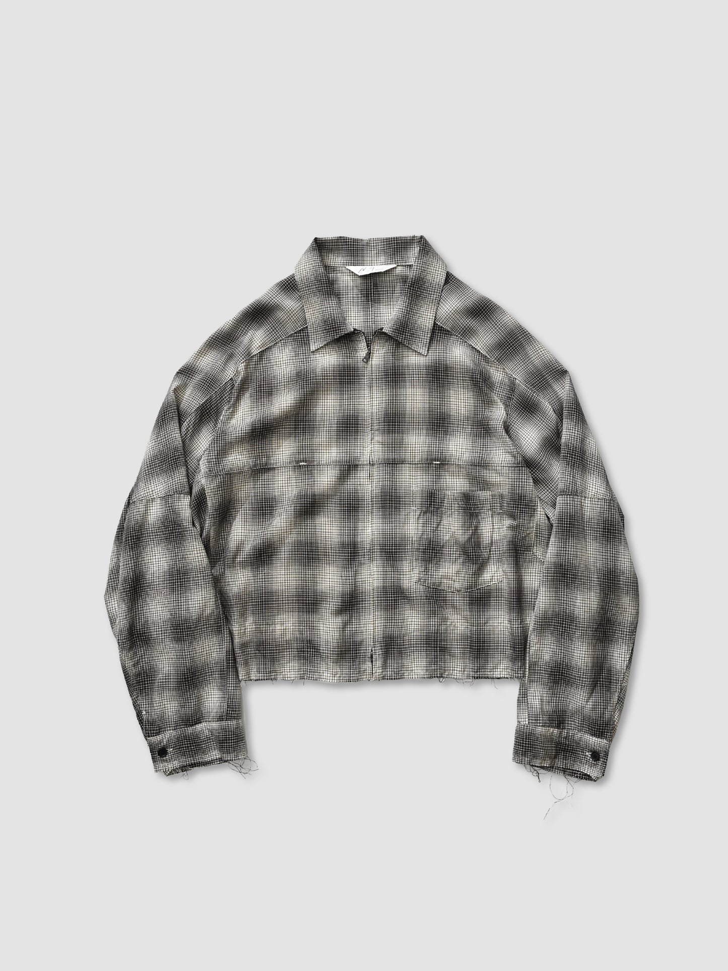 ANCELLM / OMBRE CHECK SHORT ZIPUP SHIRT -BROWN