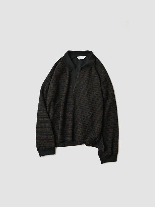 ANCELLM / WOOL BORDER SKIPPER SHIRT -BLACK