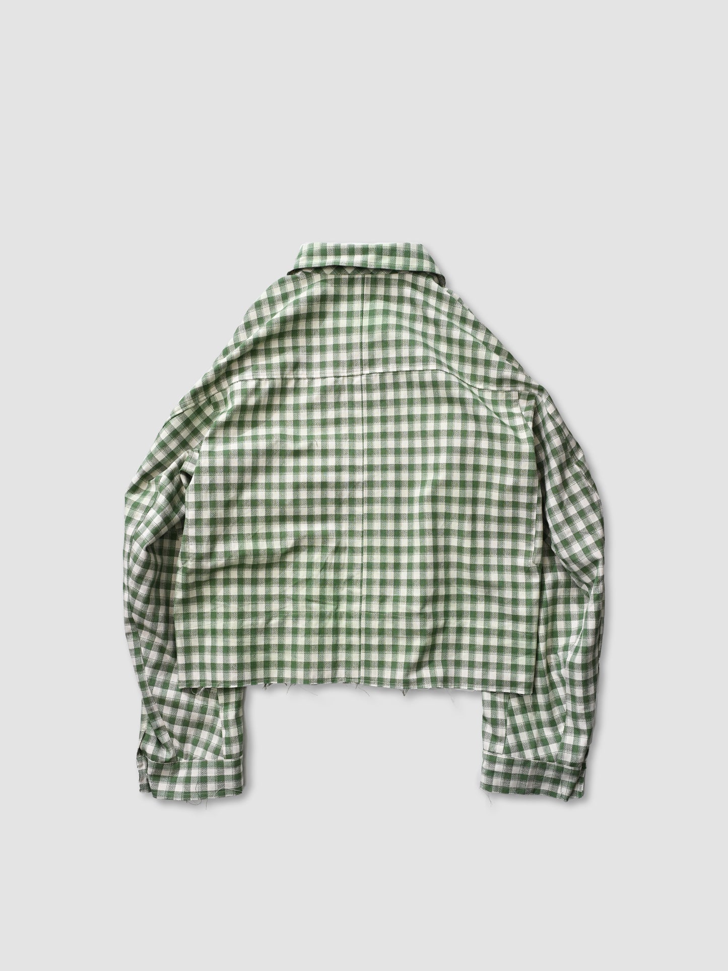 ANCELLM / C/R CHECK SHORT ZIPUP SHIRT -GREEN