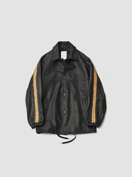 WHOWHAT / LEATHER SHARK COACH JACKET -BLACK